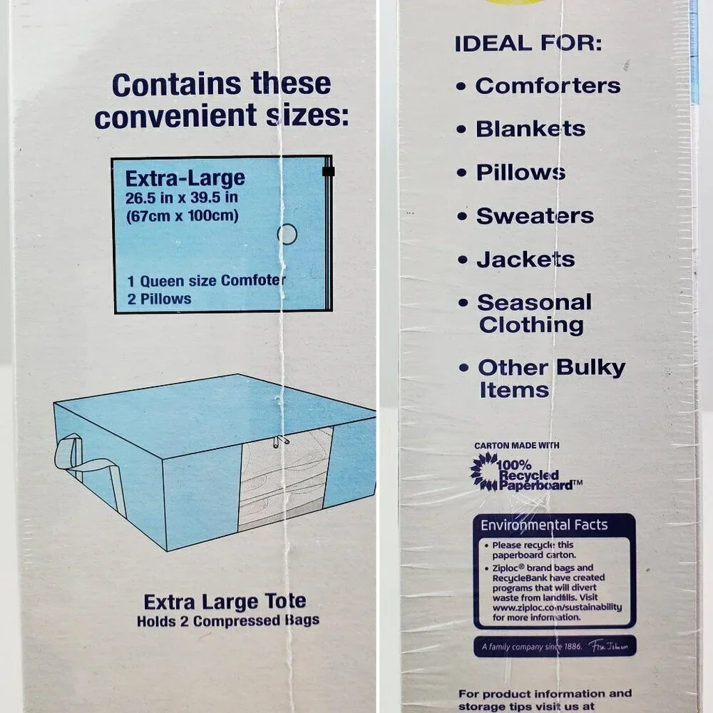 Ziploc Space Bags XL Vacuum 3 Pack (2 Bags, 1 Tote) Airtight Watertight Sealed